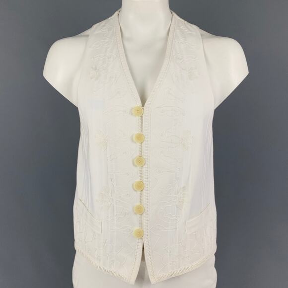 DOLCE & GABBANA Size 42 White Embroidery Cotton Buttoned Vest